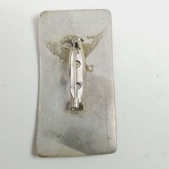 Vintage Two Tone Metal Angel Brooch, Silver Tone Rectangle Lapel PIn, Holiday - Picture 4 of 6